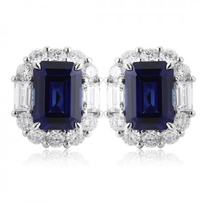 Ruif Jewelry Classic Design PT950  Platinum 2.59ct Lab Sapphire  And 0.914ct Lab Diamond Earrings  Gemstone Jewelry