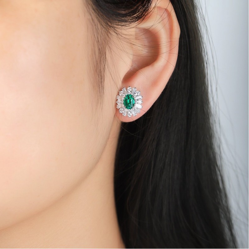Ruif Jewelry Classic Design PT950 Platinum 2.26ct Lab Grown Emerald and 3.262ct Earrings Hand Made Gemstone Jewelry