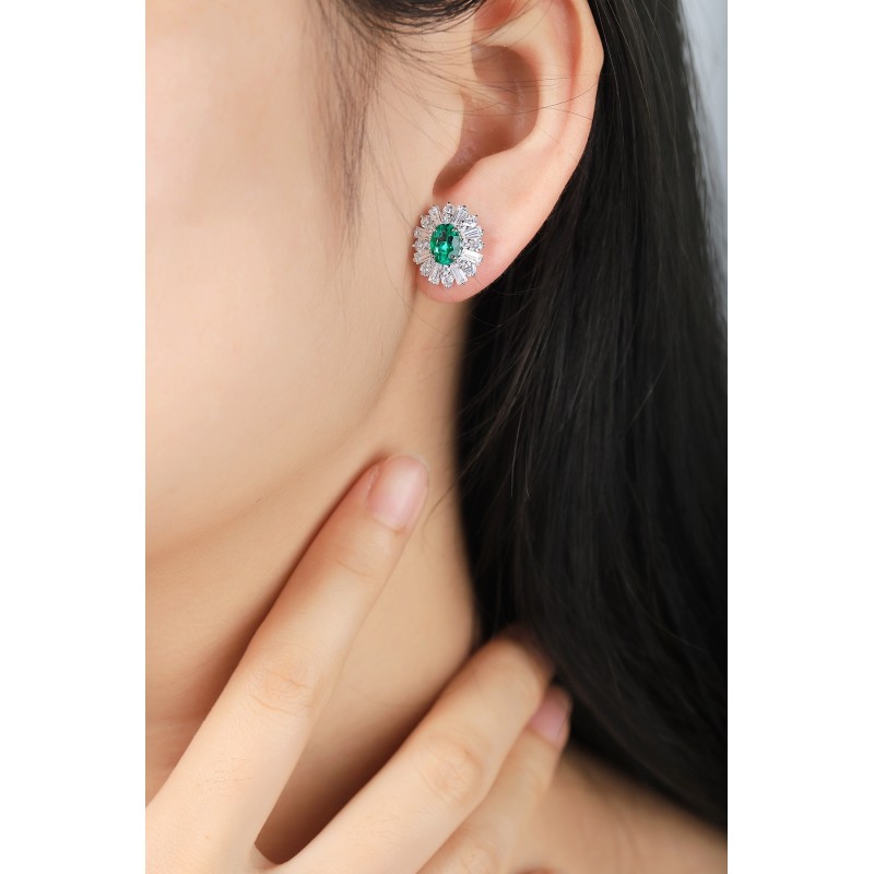 Ruif Jewelry Classic Design PT950 Platinum 2.26ct Lab Grown Emerald and 3.262ct Earrings Hand Made Gemstone Jewelry