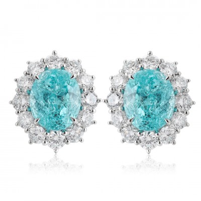 Ruif Jewelry Classic Design PT950 Platinum  5.5ct Lab Grown Paraiba And 1.328ct Lab Diamond Earrings Gemstone Jewelry