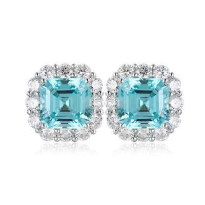 Ruif Jewelry Classic Design PT950 Platinum  5.91ct Lab Grown Paraiba And 1.22ct Lab Diamond Earrings Gemstone Jewelry