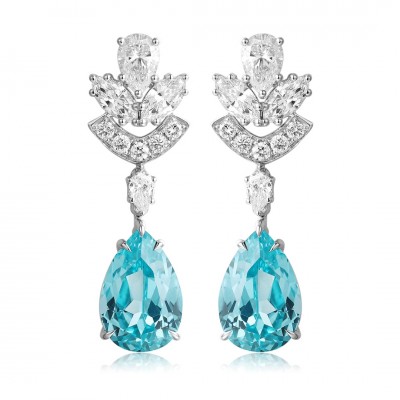 Ruif Jewelry Classic Design PT950 Platinum 11ct Lab Grown Paraiba And 1.95ct Lab Diamond Earrings Gemstone Jewelry
