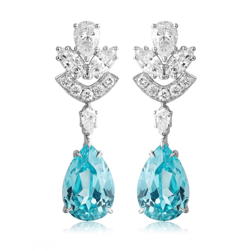 Ruif Jewelry Classic Design PT950 Platinum 11ct Lab Grown Paraiba And 1.95ct Lab Diamond Earrings Gemstone Jewelry