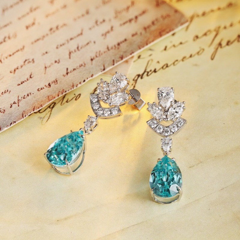 Ruif Jewelry Classic Design PT950 Platinum 11ct Lab Grown Paraiba And 1.95ct Lab Diamond Earrings Gemstone Jewelry