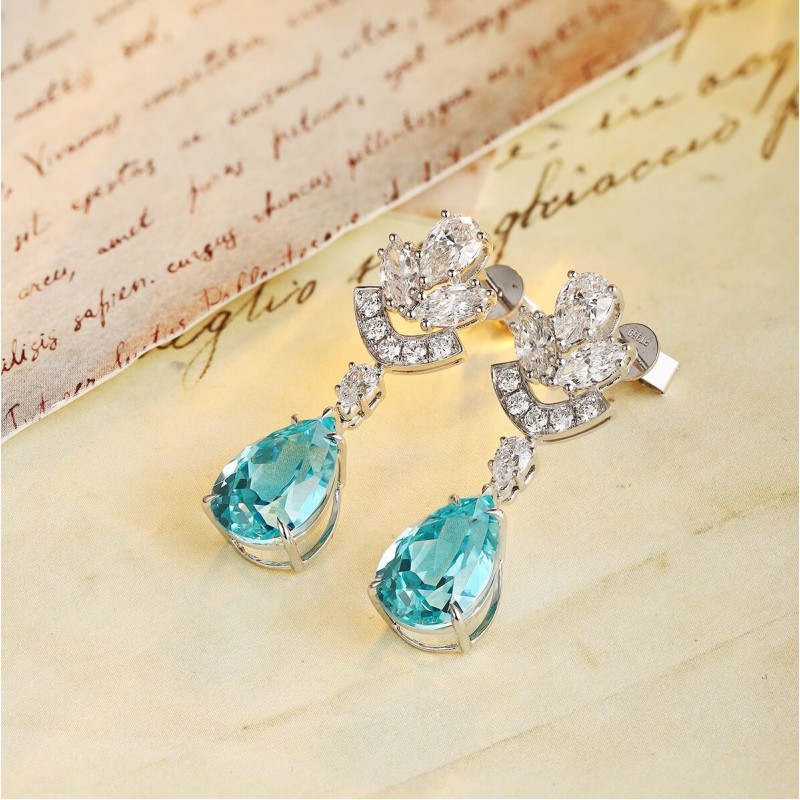 Ruif Jewelry Classic Design PT950 Platinum 11ct Lab Grown Paraiba And 1.95ct Lab Diamond Earrings Gemstone Jewelry