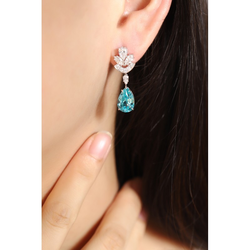 Ruif Jewelry Classic Design PT950 Platinum 11ct Lab Grown Paraiba And 1.95ct Lab Diamond Earrings Gemstone Jewelry