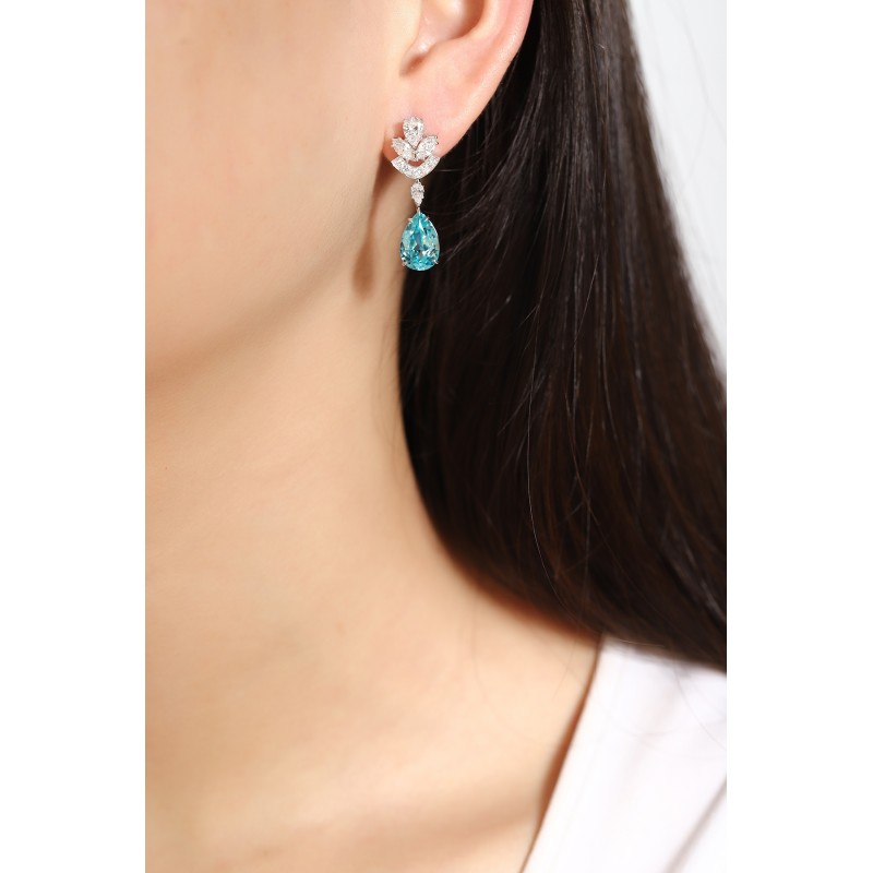 Ruif Jewelry Classic Design PT950 Platinum 11ct Lab Grown Paraiba And 1.95ct Lab Diamond Earrings Gemstone Jewelry