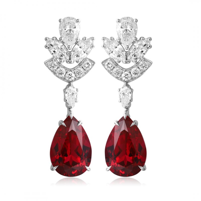 Ruif Jewelry Classic Design PT950  Platinum 8.54ct Lab Ruby  And 1.95ct Lab Diamond Earrings  Gemstone Jewelry