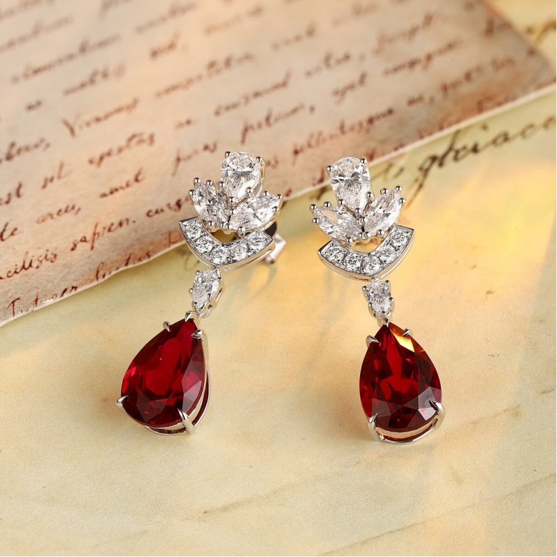 Ruif Jewelry Classic Design PT950  Platinum 8.54ct Lab Ruby  And 1.95ct Lab Diamond Earrings  Gemstone Jewelry