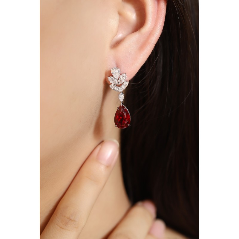 Ruif Jewelry Classic Design PT950  Platinum 8.54ct Lab Ruby  And 1.95ct Lab Diamond Earrings  Gemstone Jewelry