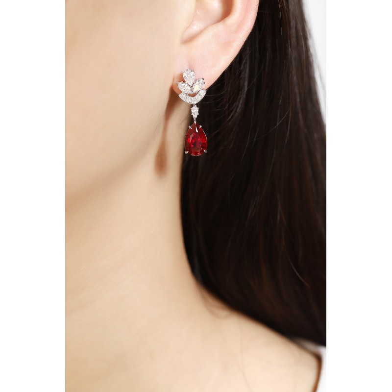 Ruif Jewelry Classic Design PT950  Platinum 8.54ct Lab Ruby  And 1.95ct Lab Diamond Earrings  Gemstone Jewelry