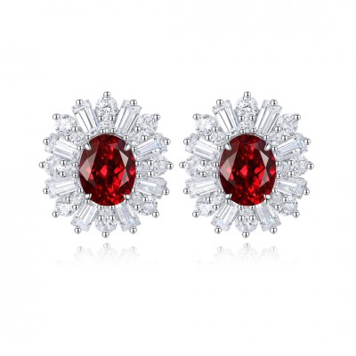 Ruif Jewelry Classic Design PT950  Platinum 3.32ct Lab Ruby  And 3.262ct Lab Diamond Earrings  Gemstone Jewelry