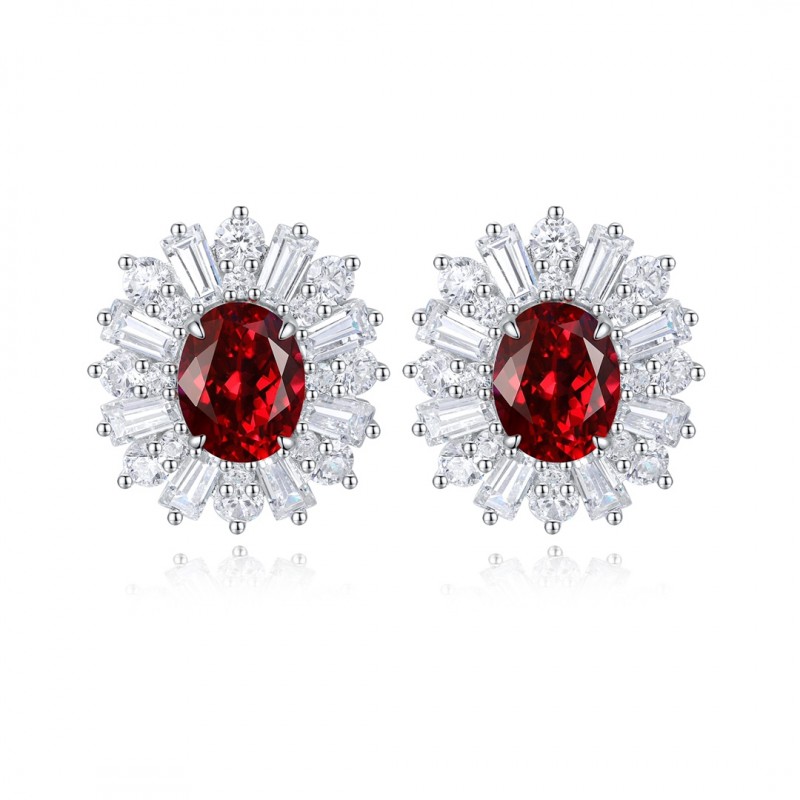 Ruif Jewelry Classic Design PT950  Platinum 3.32ct Lab Ruby  And 3.262ct Lab Diamond Earrings  Gemstone Jewelry