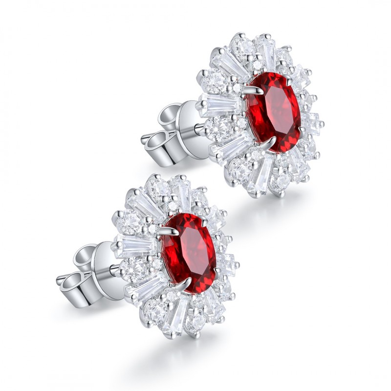 Ruif Jewelry Classic Design PT950  Platinum 3.32ct Lab Ruby  And 3.262ct Lab Diamond Earrings  Gemstone Jewelry