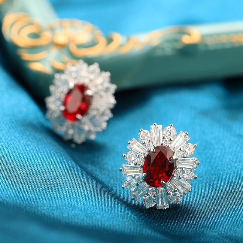 Ruif Jewelry Classic Design PT950  Platinum 3.32ct Lab Ruby  And 3.262ct Lab Diamond Earrings  Gemstone Jewelry