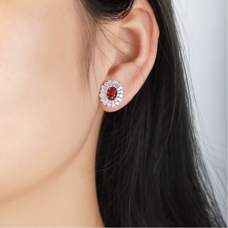 Ruif Jewelry Classic Design PT950  Platinum 3.32ct Lab Ruby  And 3.262ct Lab Diamond Earrings  Gemstone Jewelry