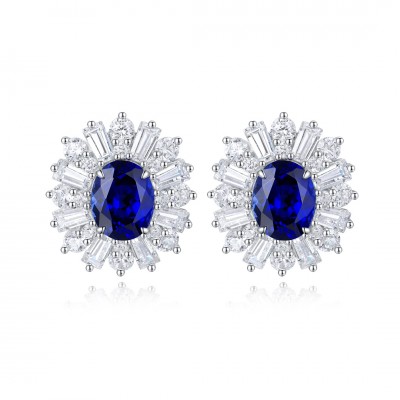 Ruif Jewelry Classic Design PT950  Platinum 3.43ct Lab Sapphire And 3.262ct Lab Diamond Earrings  Gemstone Jewelry