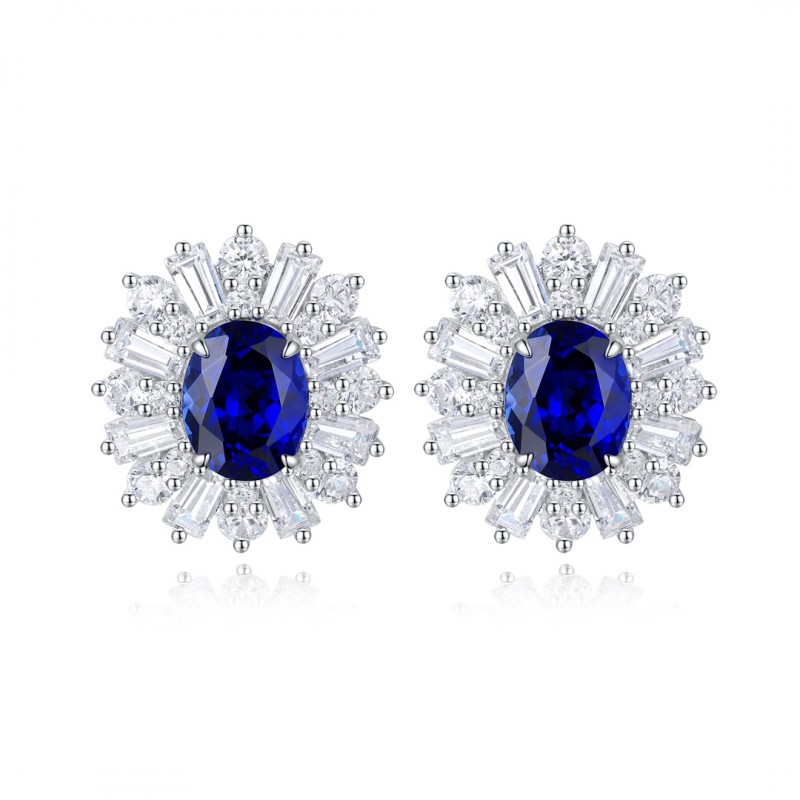 Ruif Jewelry Classic Design PT950  Platinum 3.43ct Lab Sapphire And 3.262ct Lab Diamond Earrings  Gemstone Jewelry