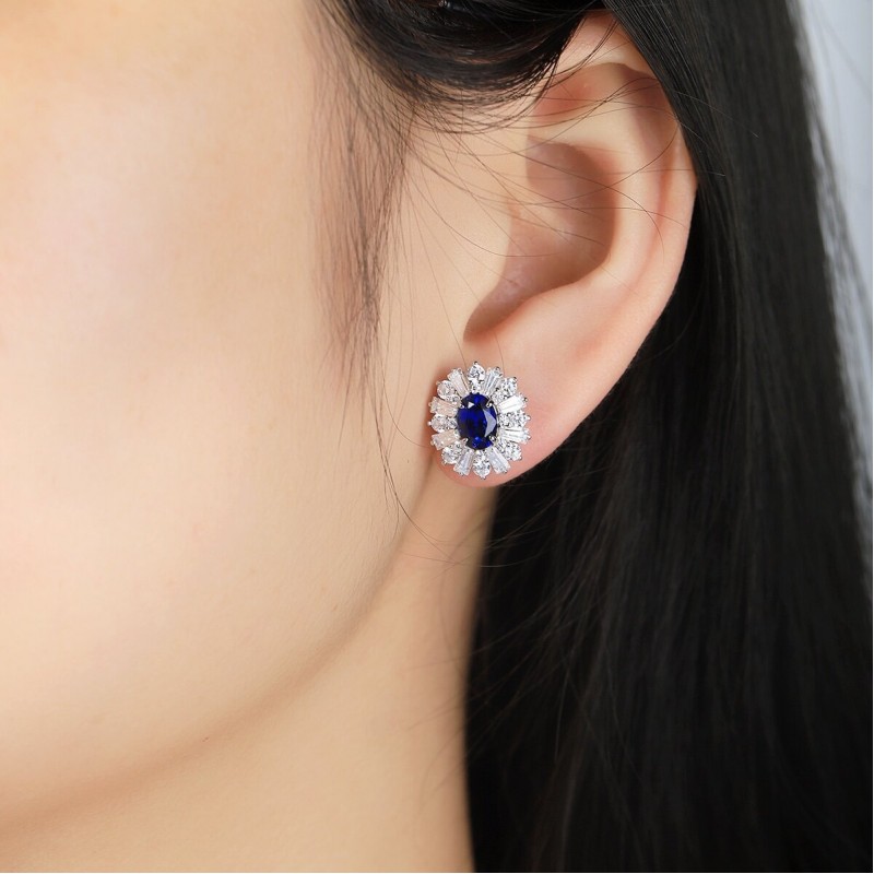 Ruif Jewelry Classic Design PT950  Platinum 3.43ct Lab Sapphire And 3.262ct Lab Diamond Earrings  Gemstone Jewelry
