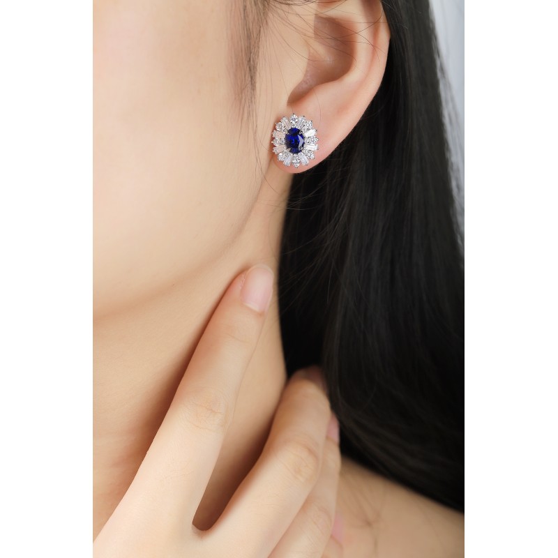 Ruif Jewelry Classic Design PT950  Platinum 3.43ct Lab Sapphire And 3.262ct Lab Diamond Earrings  Gemstone Jewelry