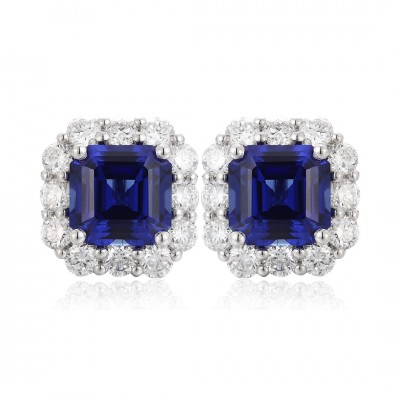 Ruif Jewelry Classic Design PT950  Platinum 6.97ct Lab Sapphire And 1.911ct Lab Diamond Earrings  Gemstone Jewelry