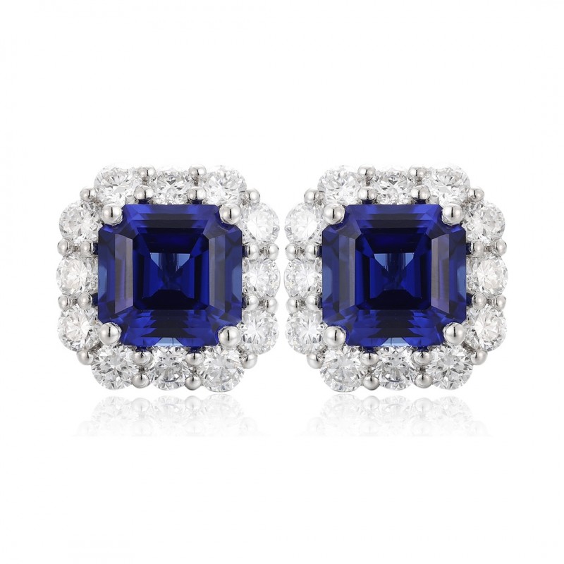 Ruif Jewelry Classic Design PT950  Platinum 6.97ct Lab Sapphire And 1.911ct Lab Diamond Earrings  Gemstone Jewelry