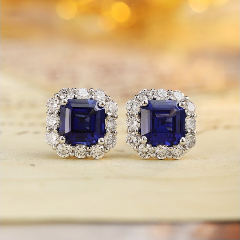 Ruif Jewelry Classic Design PT950  Platinum 6.97ct Lab Sapphire And 1.911ct Lab Diamond Earrings  Gemstone Jewelry