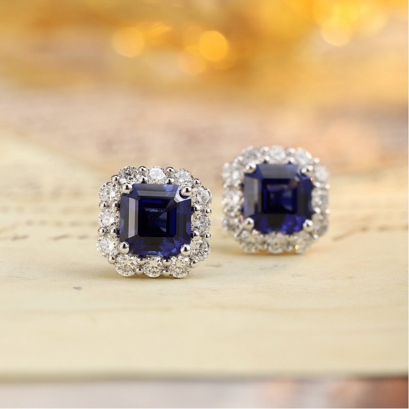 Ruif Jewelry Classic Design PT950  Platinum 6.97ct Lab Sapphire And 1.911ct Lab Diamond Earrings  Gemstone Jewelry