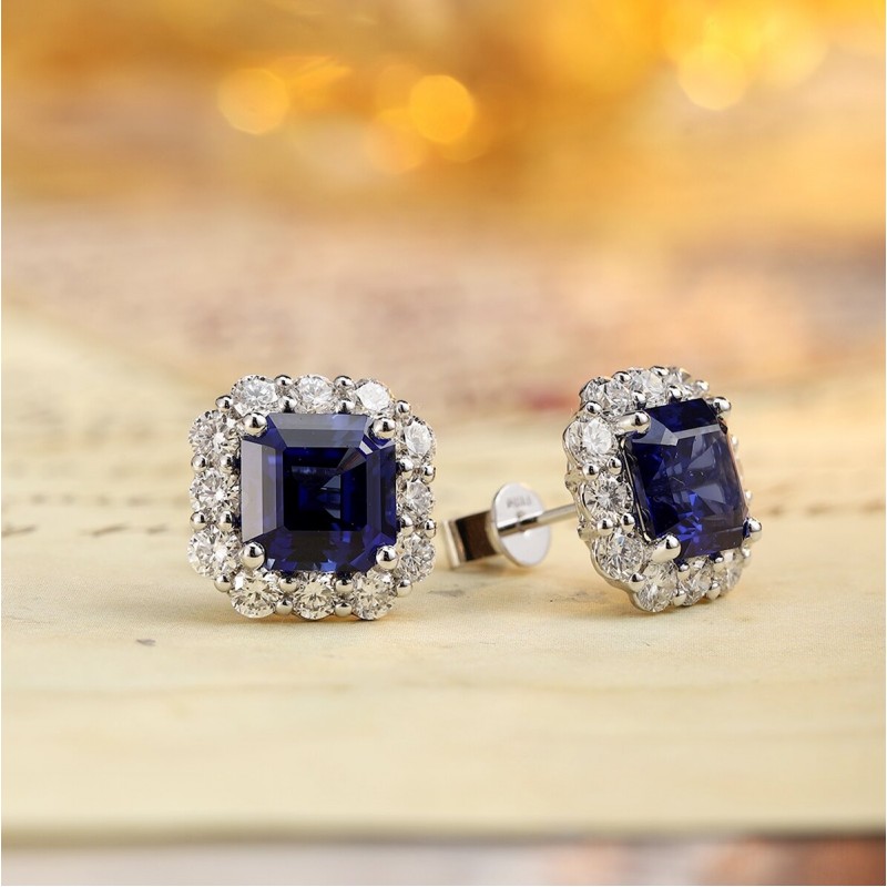 Ruif Jewelry Classic Design PT950  Platinum 6.97ct Lab Sapphire And 1.911ct Lab Diamond Earrings  Gemstone Jewelry