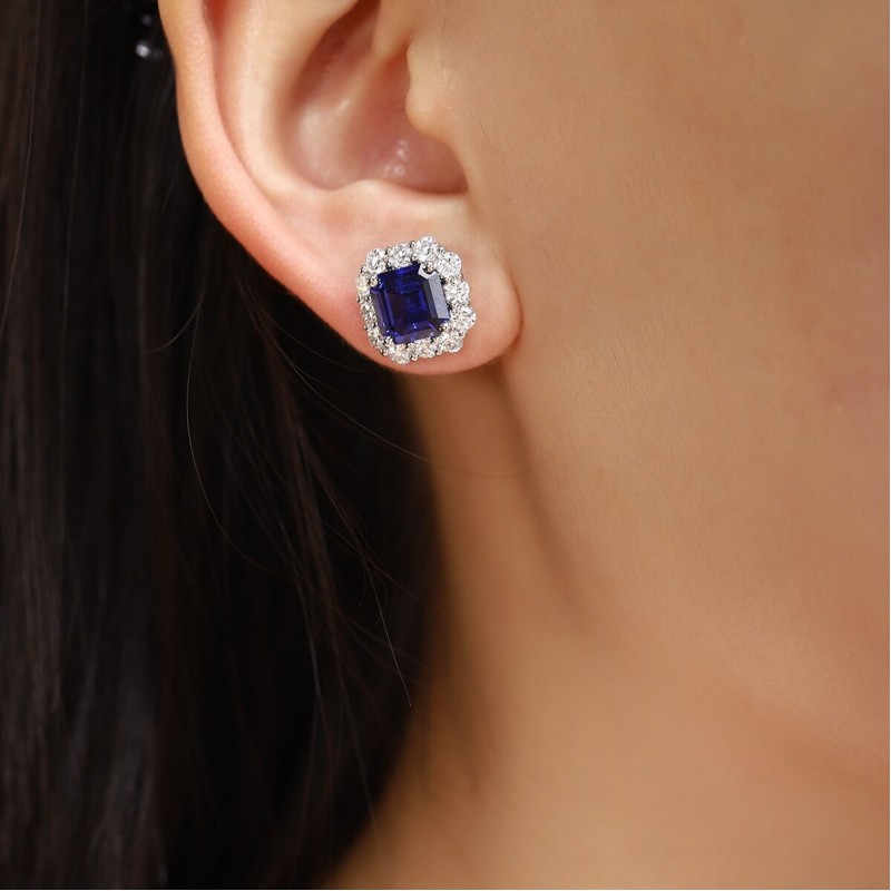 Ruif Jewelry Classic Design PT950  Platinum 6.97ct Lab Sapphire And 1.911ct Lab Diamond Earrings  Gemstone Jewelry