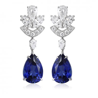 Ruif Jewelry Classic Design PT950  Platinum 8.06ct Lab Sapphire  And 1.95ct Lab Diamond Earrings  Gemstone Jewelry