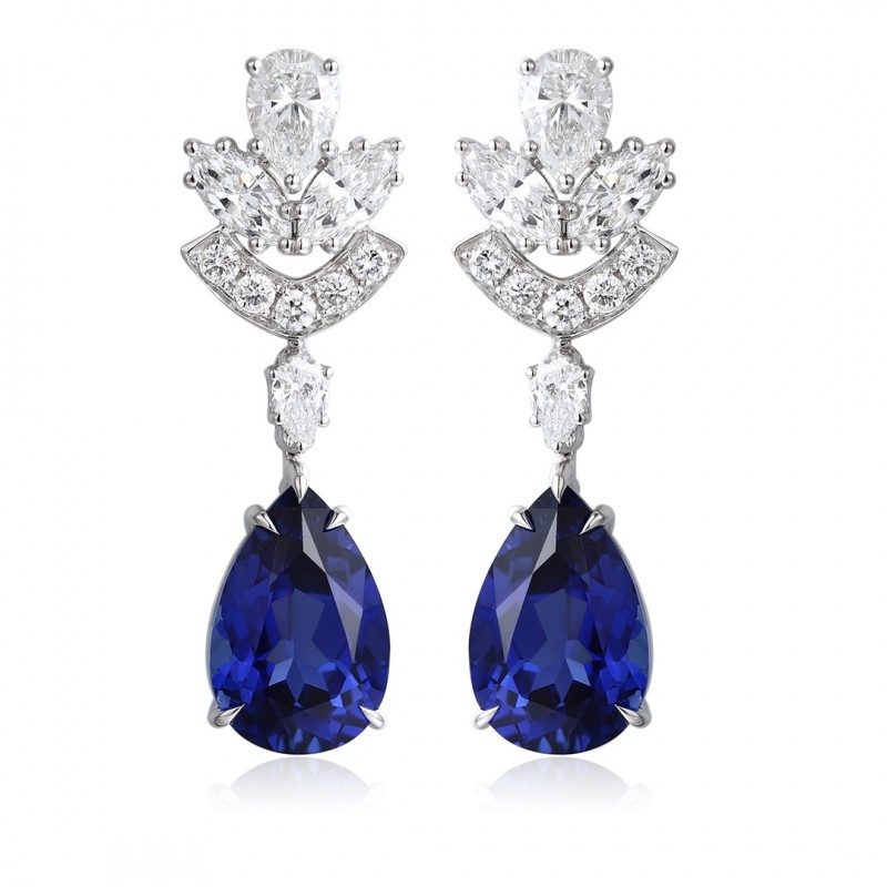 Ruif Jewelry Classic Design PT950  Platinum 8.06ct Lab Sapphire  And 1.95ct Lab Diamond Earrings  Gemstone Jewelry