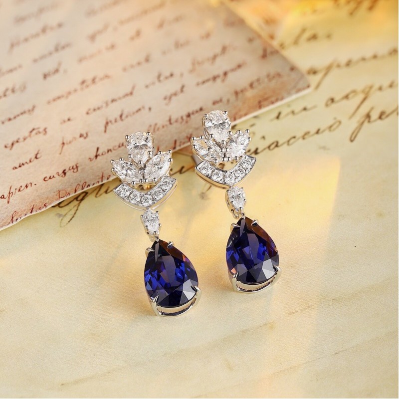 Ruif Jewelry Classic Design PT950  Platinum 8.06ct Lab Sapphire  And 1.95ct Lab Diamond Earrings  Gemstone Jewelry
