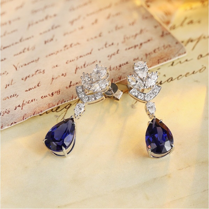 Ruif Jewelry Classic Design PT950  Platinum 8.06ct Lab Sapphire  And 1.95ct Lab Diamond Earrings  Gemstone Jewelry