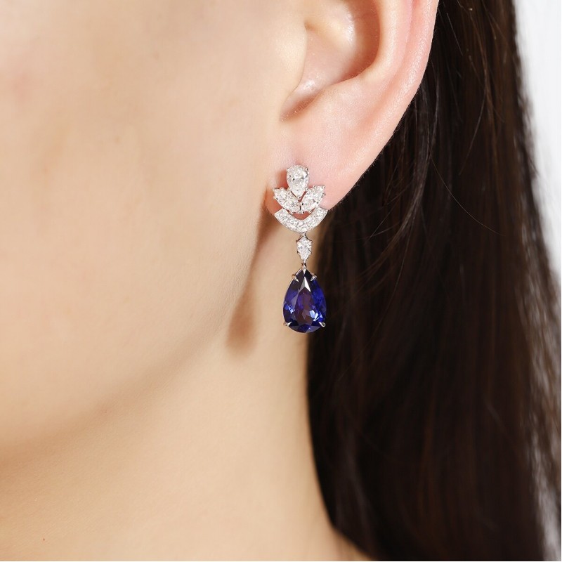 Ruif Jewelry Classic Design PT950  Platinum 8.06ct Lab Sapphire  And 1.95ct Lab Diamond Earrings  Gemstone Jewelry