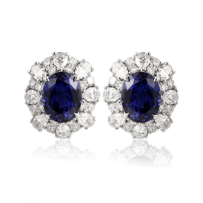 Ruif Jewelry Classic Design PT950  Platinum 5.27ct Lab Sapphire  And 2.227ct Lab Diamond Earrings  Gemstone Jewelry