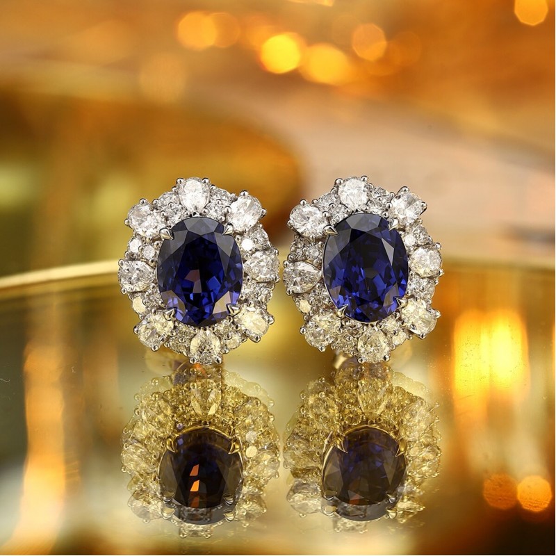 Ruif Jewelry Classic Design PT950  Platinum 5.27ct Lab Sapphire  And 2.227ct Lab Diamond Earrings  Gemstone Jewelry