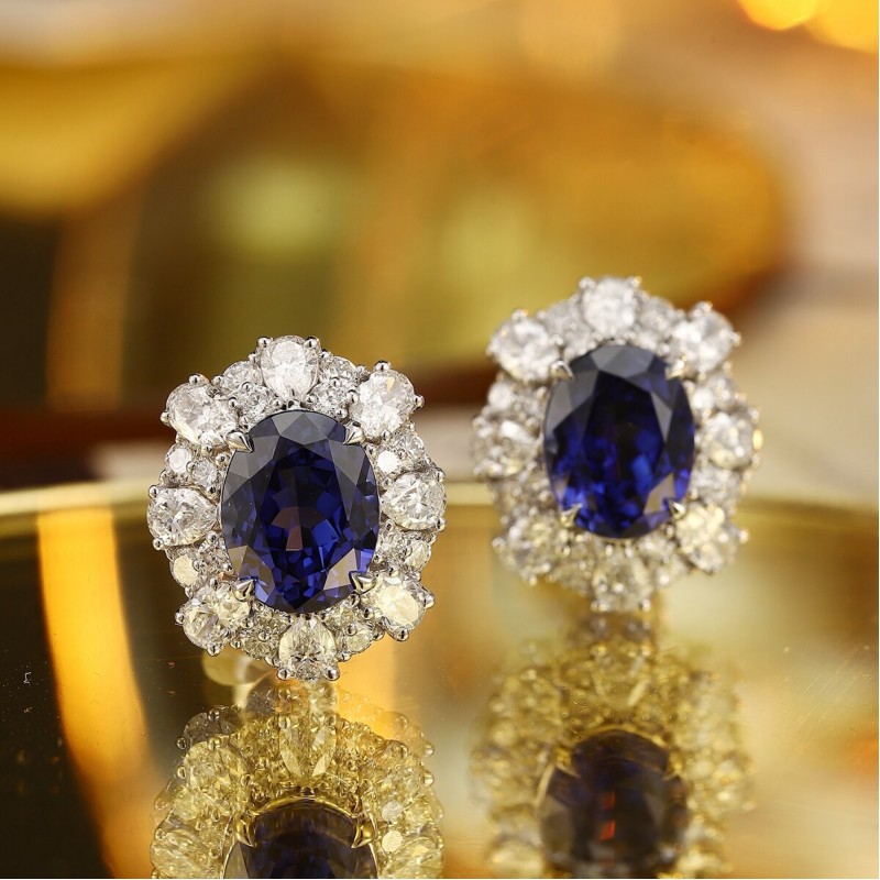 Ruif Jewelry Classic Design PT950  Platinum 5.27ct Lab Sapphire  And 2.227ct Lab Diamond Earrings  Gemstone Jewelry