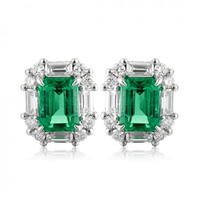 Ruif Jewelry Classic Design PT950 Platinum 2.72ct Lab Grown Emerald and 1.442ct Earrings Hand Made Gemstone Jewelry