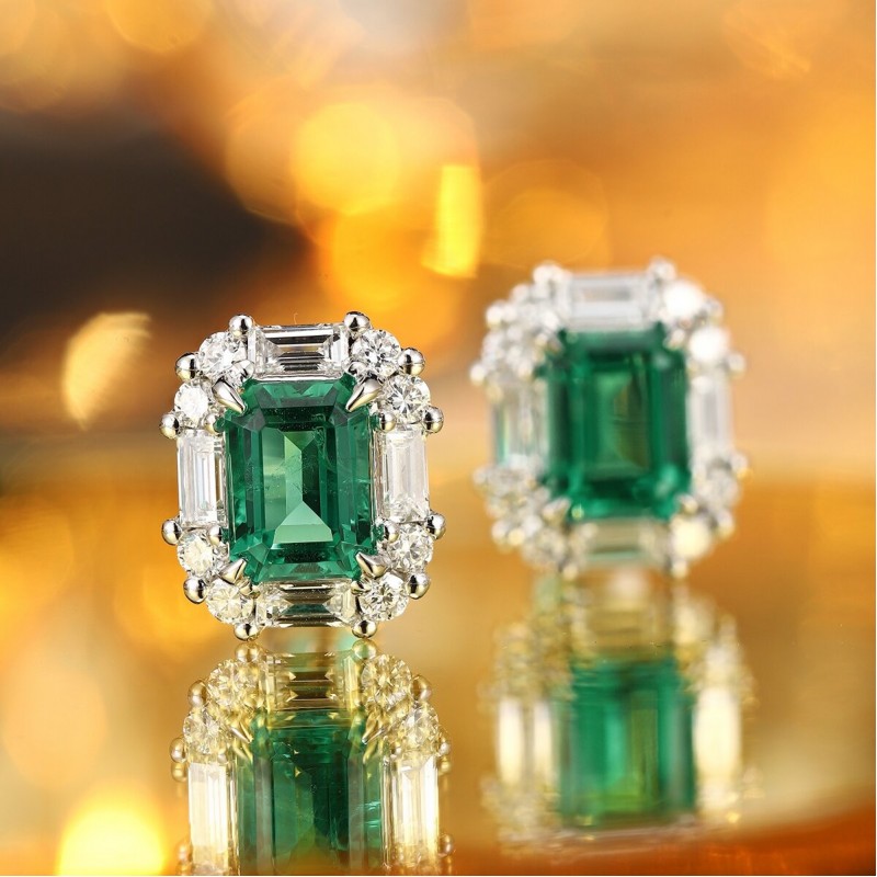 Ruif Jewelry Classic Design PT950 Platinum 2.72ct Lab Grown Emerald and 1.442ct Earrings Hand Made Gemstone Jewelry