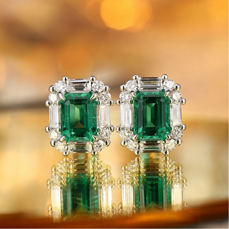 Ruif Jewelry Classic Design PT950 Platinum 2.72ct Lab Grown Emerald and 1.442ct Earrings Hand Made Gemstone Jewelry