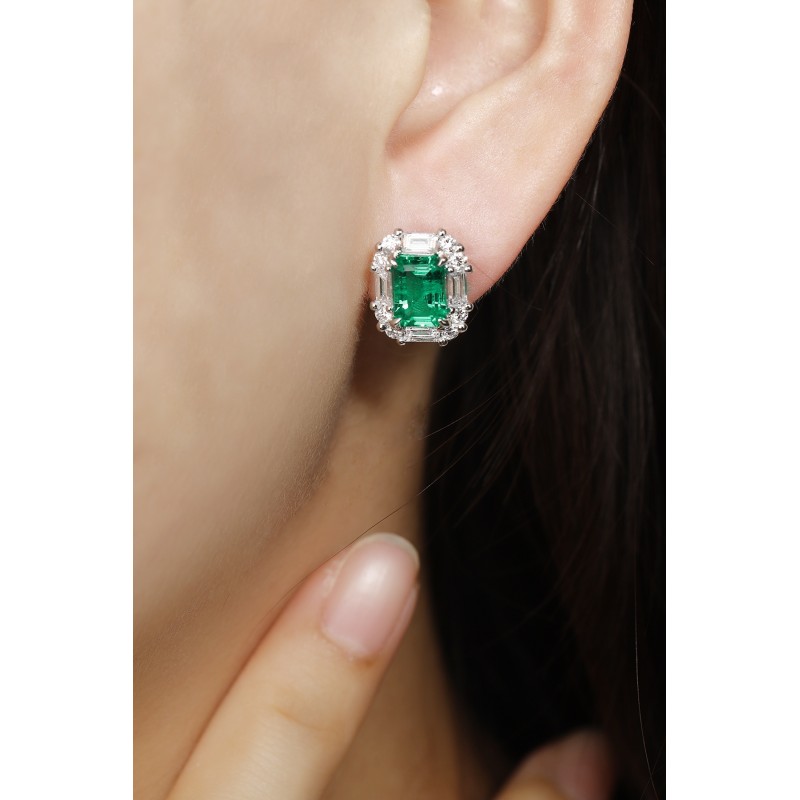 Ruif Jewelry Classic Design PT950 Platinum 2.72ct Lab Grown Emerald and 1.442ct Earrings Hand Made Gemstone Jewelry