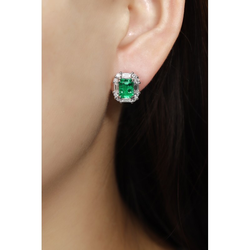 Ruif Jewelry Classic Design PT950 Platinum 2.72ct Lab Grown Emerald and 1.442ct Earrings Hand Made Gemstone Jewelry