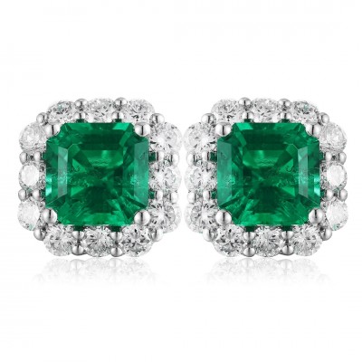 Ruif Jewelry Classic Design PT950 Platinum 4.78ct Lab Grown Emerald and 1.911ct Lab Diamond Earrings Hand Made Gemstone Jewelry
