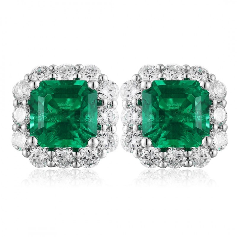 Ruif Jewelry Classic Design PT950 Platinum 4.78ct Lab Grown Emerald and 1.911ct Lab Diamond Earrings Hand Made Gemstone Jewelry
