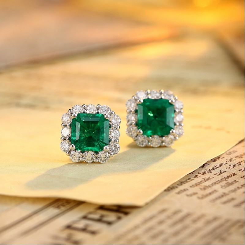 Ruif Jewelry Classic Design PT950 Platinum 4.78ct Lab Grown Emerald and 1.911ct Lab Diamond Earrings Hand Made Gemstone Jewelry