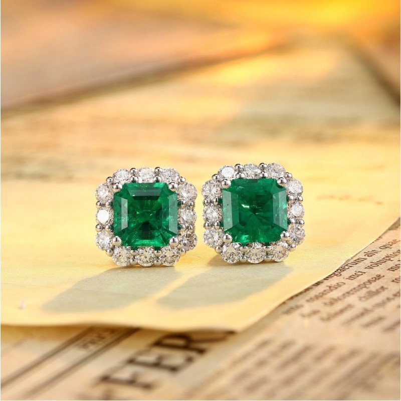 Ruif Jewelry Classic Design PT950 Platinum 4.78ct Lab Grown Emerald and 1.911ct Lab Diamond Earrings Hand Made Gemstone Jewelry