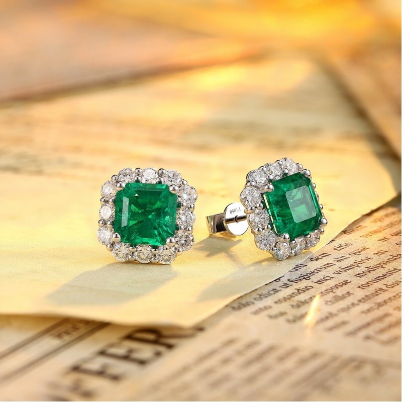Ruif Jewelry Classic Design PT950 Platinum 4.78ct Lab Grown Emerald and 1.911ct Lab Diamond Earrings Hand Made Gemstone Jewelry