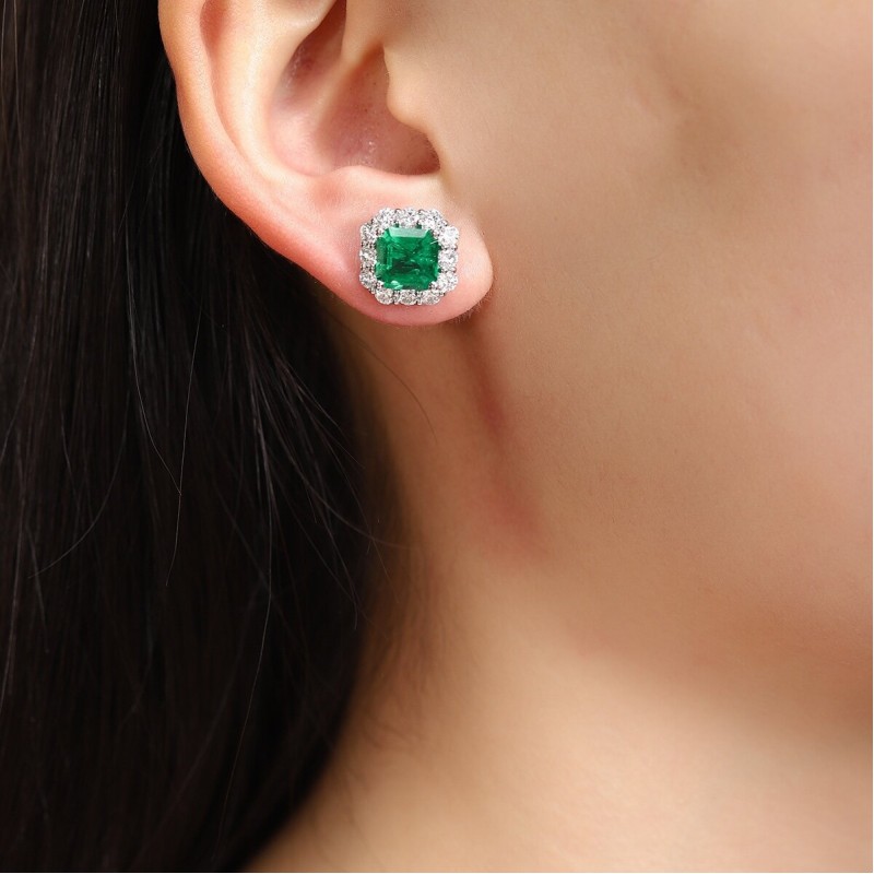 Ruif Jewelry Classic Design PT950 Platinum 4.78ct Lab Grown Emerald and 1.911ct Lab Diamond Earrings Hand Made Gemstone Jewelry