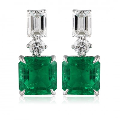 Ruif Jewelry Classic Design PT950 Platinum 8.16ct Lab Grown Emerald and 2.992ct Lab Diamond Earrings Hand Made Gemstone Jewelry